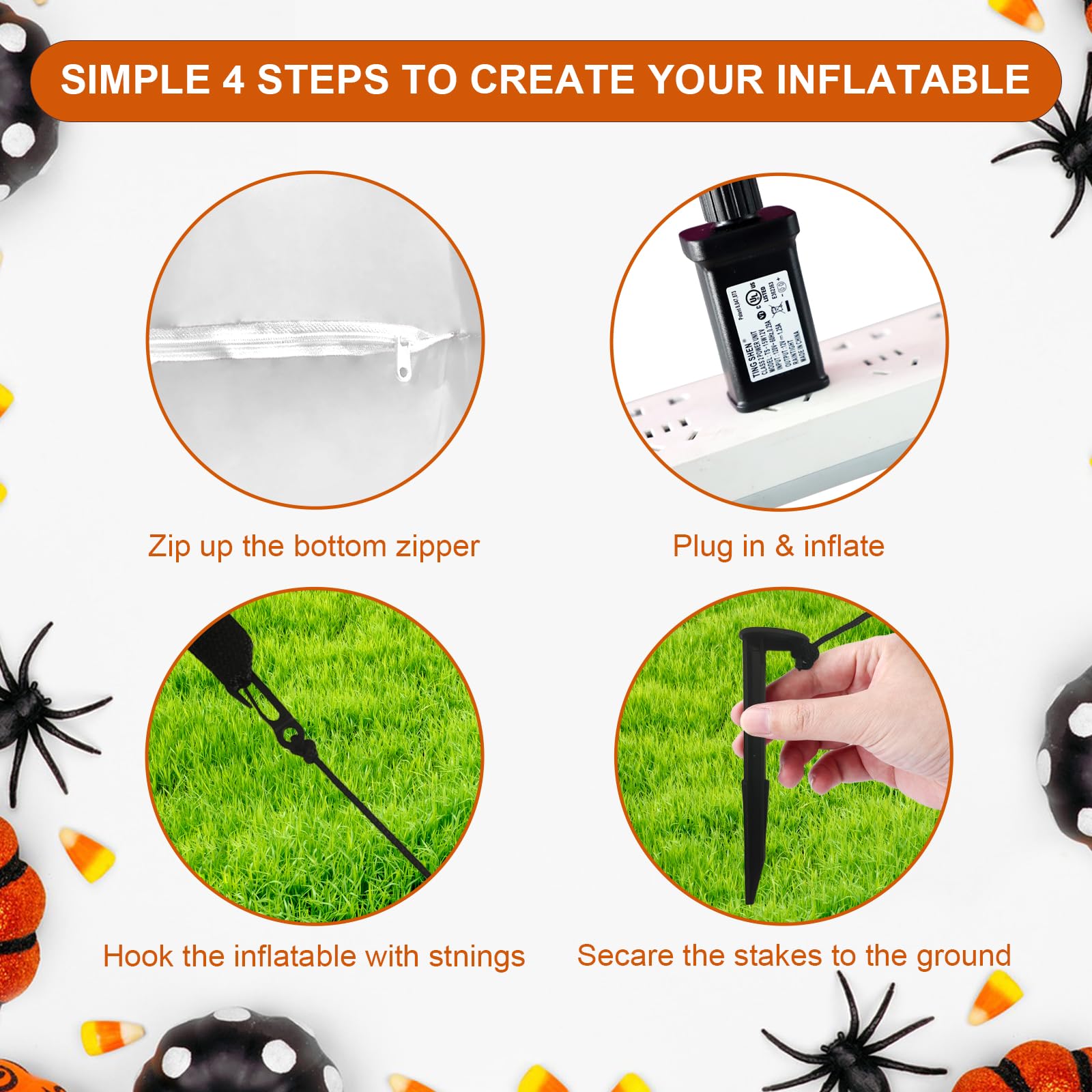 SHDEJTG 12ft Orange Flame Light Spider Halloween Outdoor Inflatable Decoration, Outdoor Decoration with LED Lights, Holiday Inflatable Decoration for Outdoor Patio, Garden, Lawn