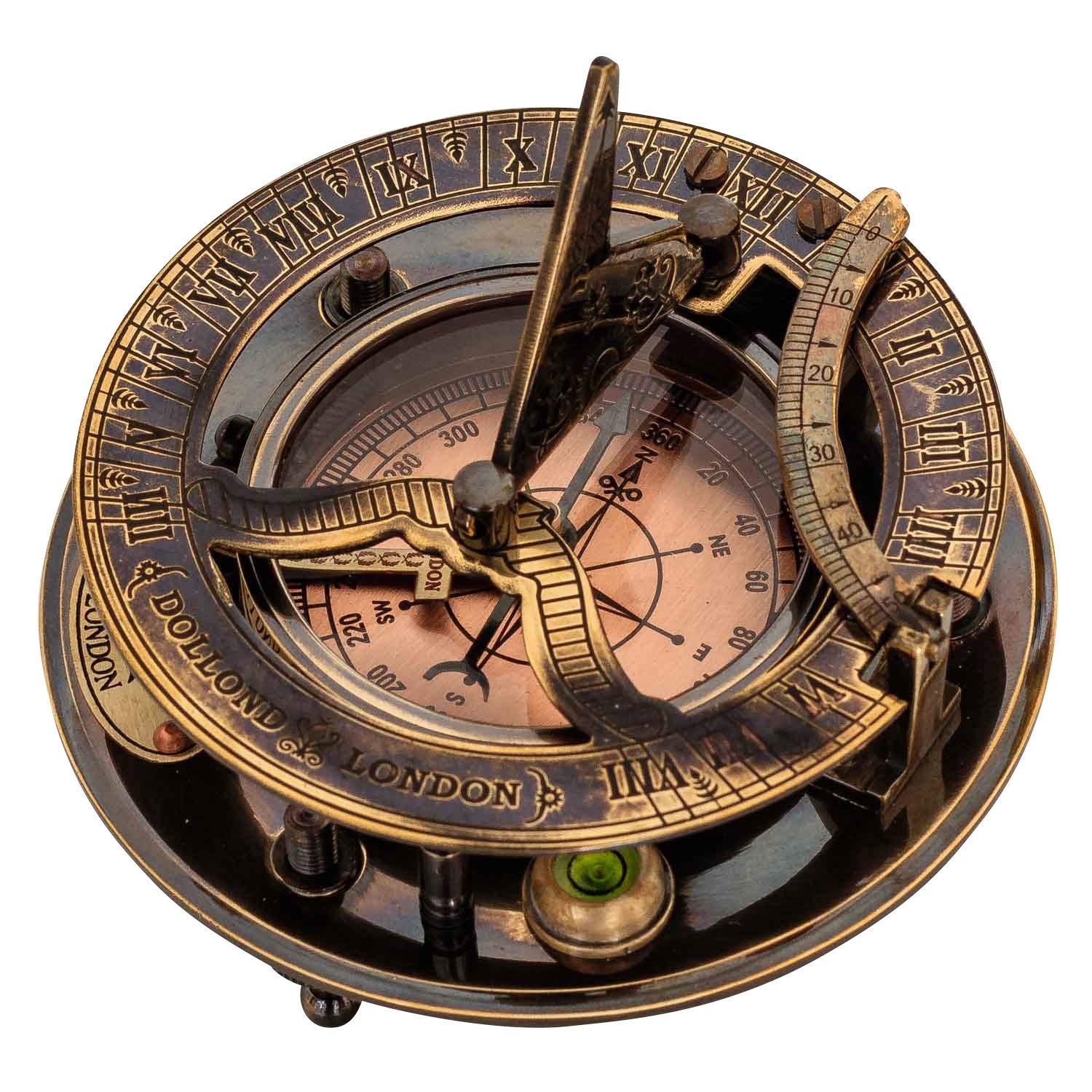 Bussola marittimo 10cm compasso replica nave orologio solare cuoio stile antico