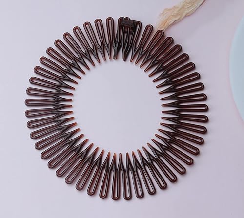 Miniatura 6 de 4 piezas de peine elástico circular de plástico negro marrón círculo primavera diadema flexible soporte para el cabello peine para mujeres niñas