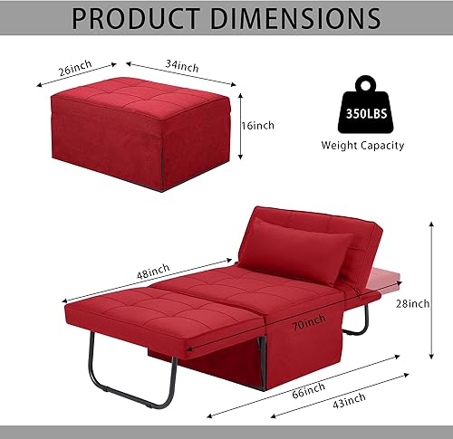 Miniatura 26 de Sofá cama estilo otomana plegable multifuncional 4 en 1, de lino transpirable, con silla convertible moderna de respaldo ajustable, para sala de
