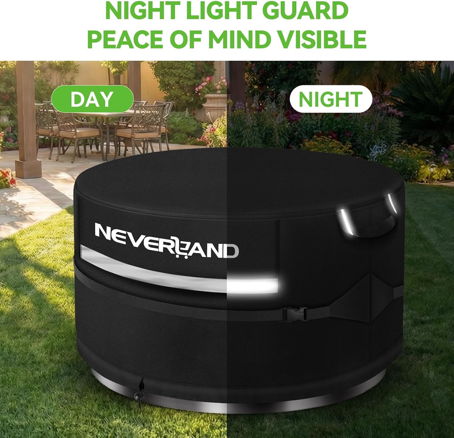 NEVERLAND Fire Pit Cover Round - 36" D X 24" H Firepit Covers for Outdoor Fire Pit 33-36 Inches, 600D Heavy Duty & Waterproof Patio Gas Fire Pit Covers with Air Vent, Handle & Tightening Drawstring