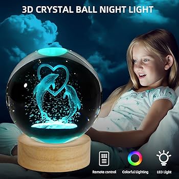 ZXBLAQ 3D Dolphin Crystal Ball Night Light, Upgraded 3.15