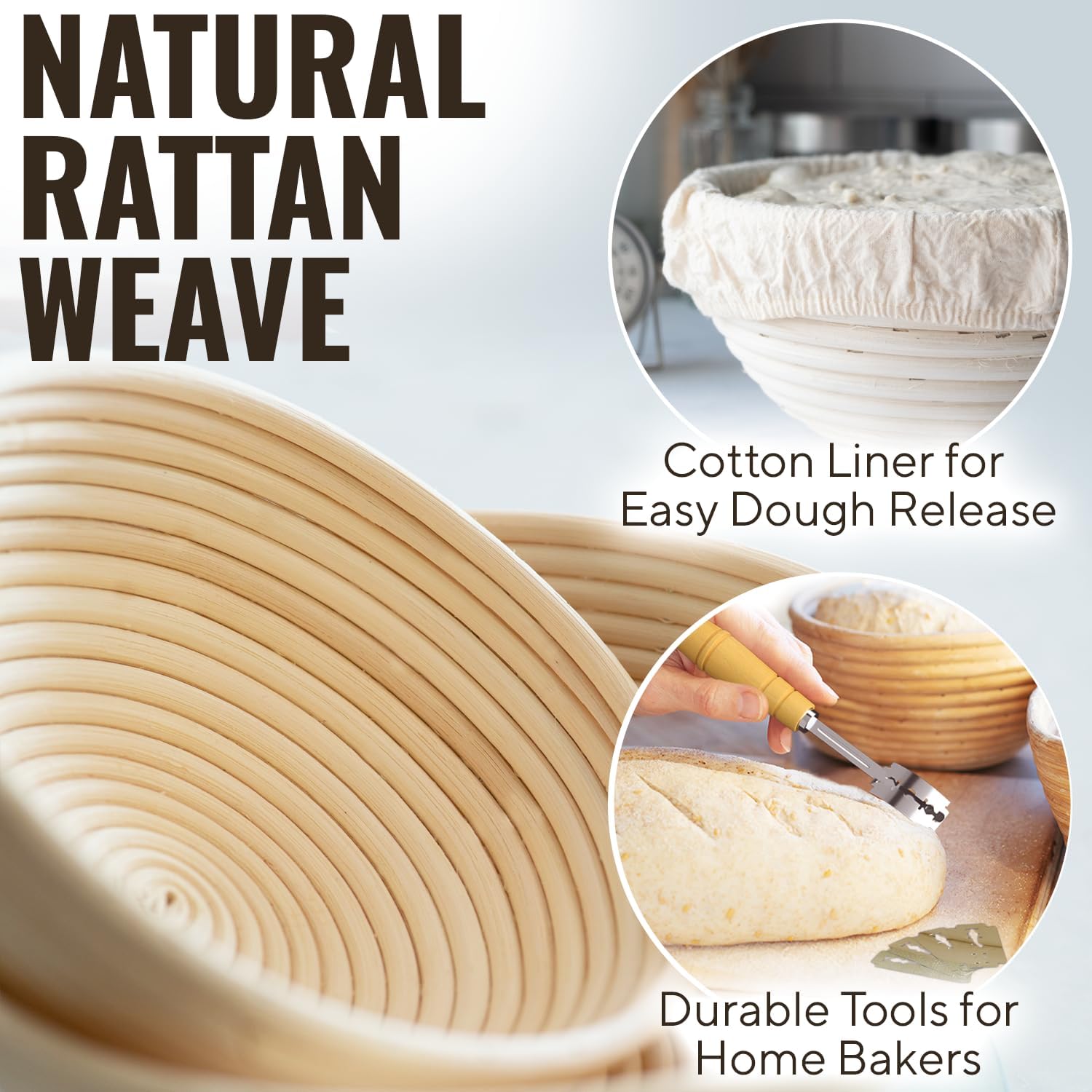 Complete Bread Proofing Baskets Set - Premium Quality Kit for Sourdough Bread Making - Includes 9" & 10" Banneton Basket w/All Needed Bread Baking Supplies - Perfect Tools for Baking Enthusiasts