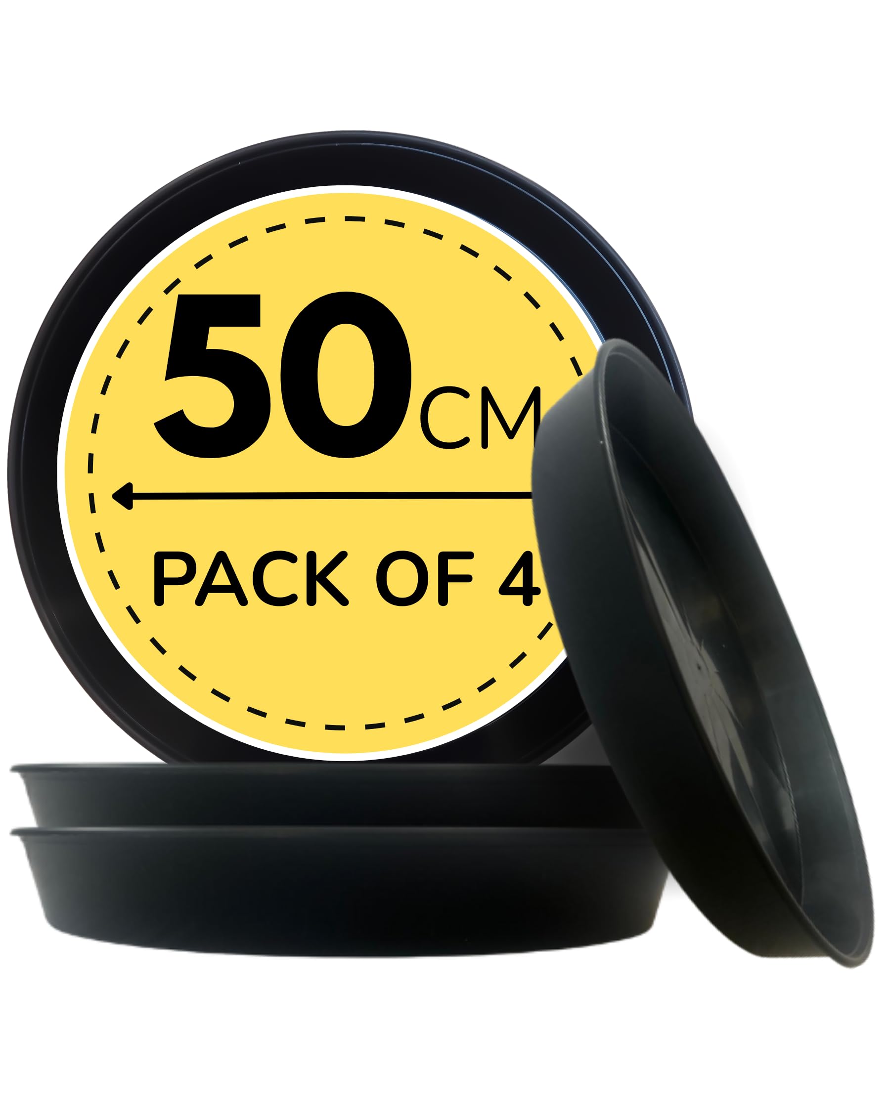 Growers Own 50cm Round Plant Saucers – Pack of 4 Heavy Duty Planter Drip Trays. Protect Surfaces from Water Damage & Stains. Weatherproof & Easy to Clean. Durable For Indoor & Outdoor Use. Black — image 1