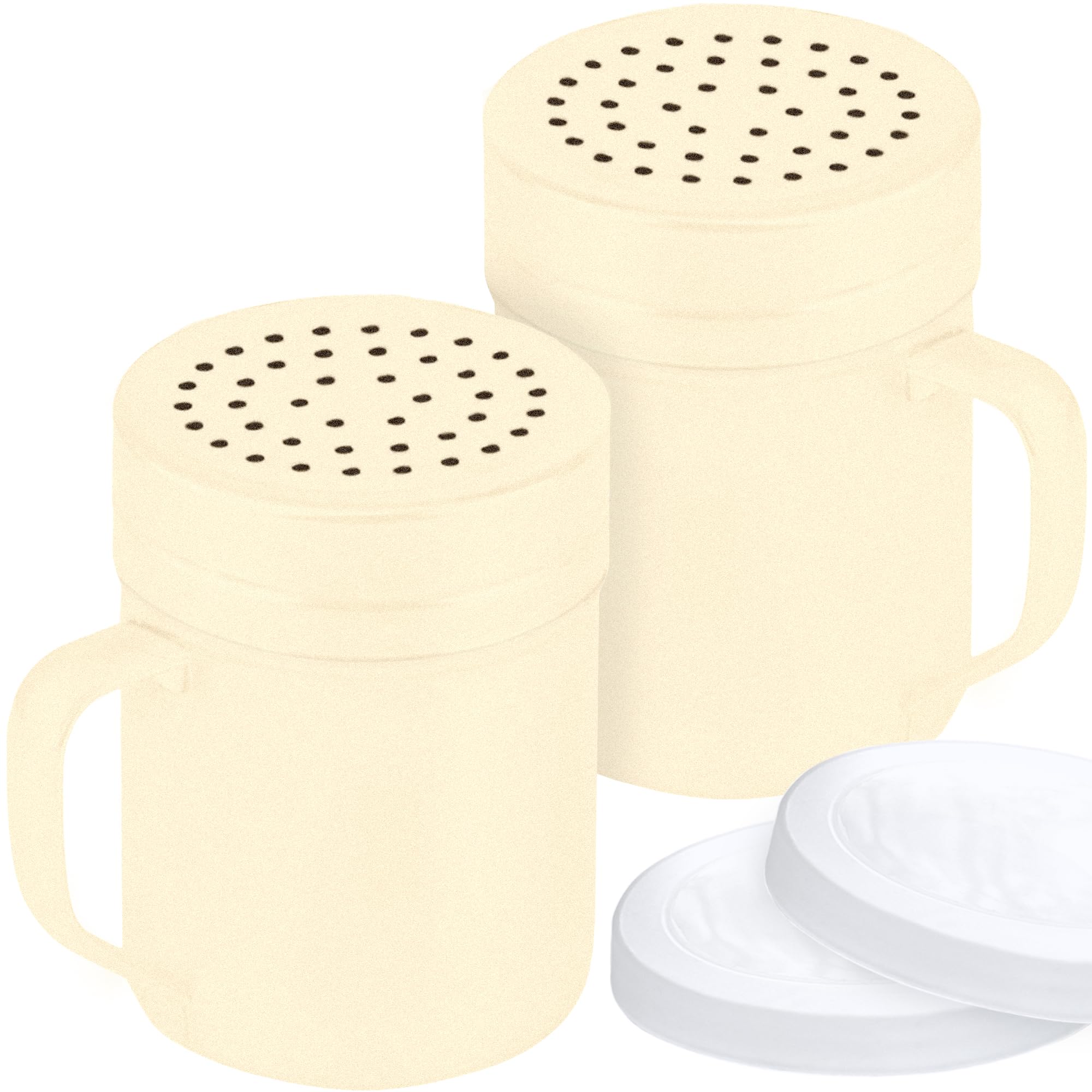 CUSINIUM 10oz Beige Stainless Steel Salt Pepper Dredge Shakers - With Plastic Cap - With Handle - Pack of 2