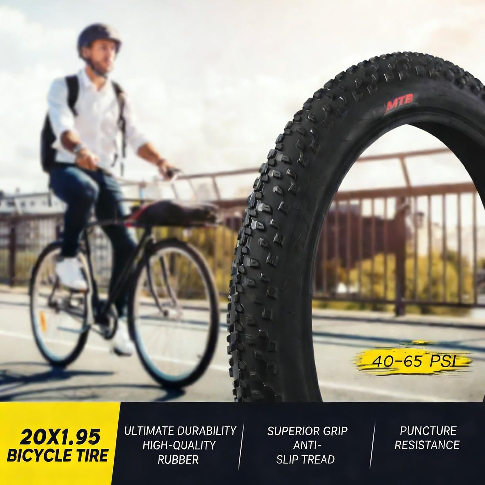 2PCS 20x1.95 Opona Rowerowa Odporna na Przebicia z Grubą Ścianką i Antypoślizgowym Wzorem dla Miasta, Góry i Terenu Ogólnego, Trwała Guma, Wysoka Przyczepność, Łatwa Instalacja