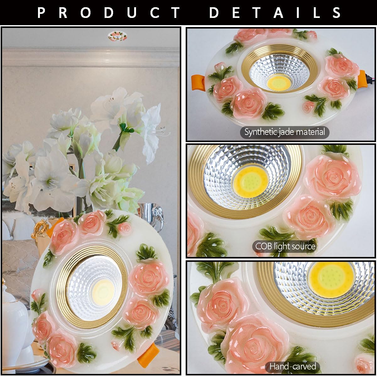 4.7-Inch LED Recessed Downlight with 3-Color Temperature, Synthetic Jade Baffle Trim, Ceiling Light, Ra≥80+ CRI,3CCT Dimmable Modern Lighting for Home & Commercial