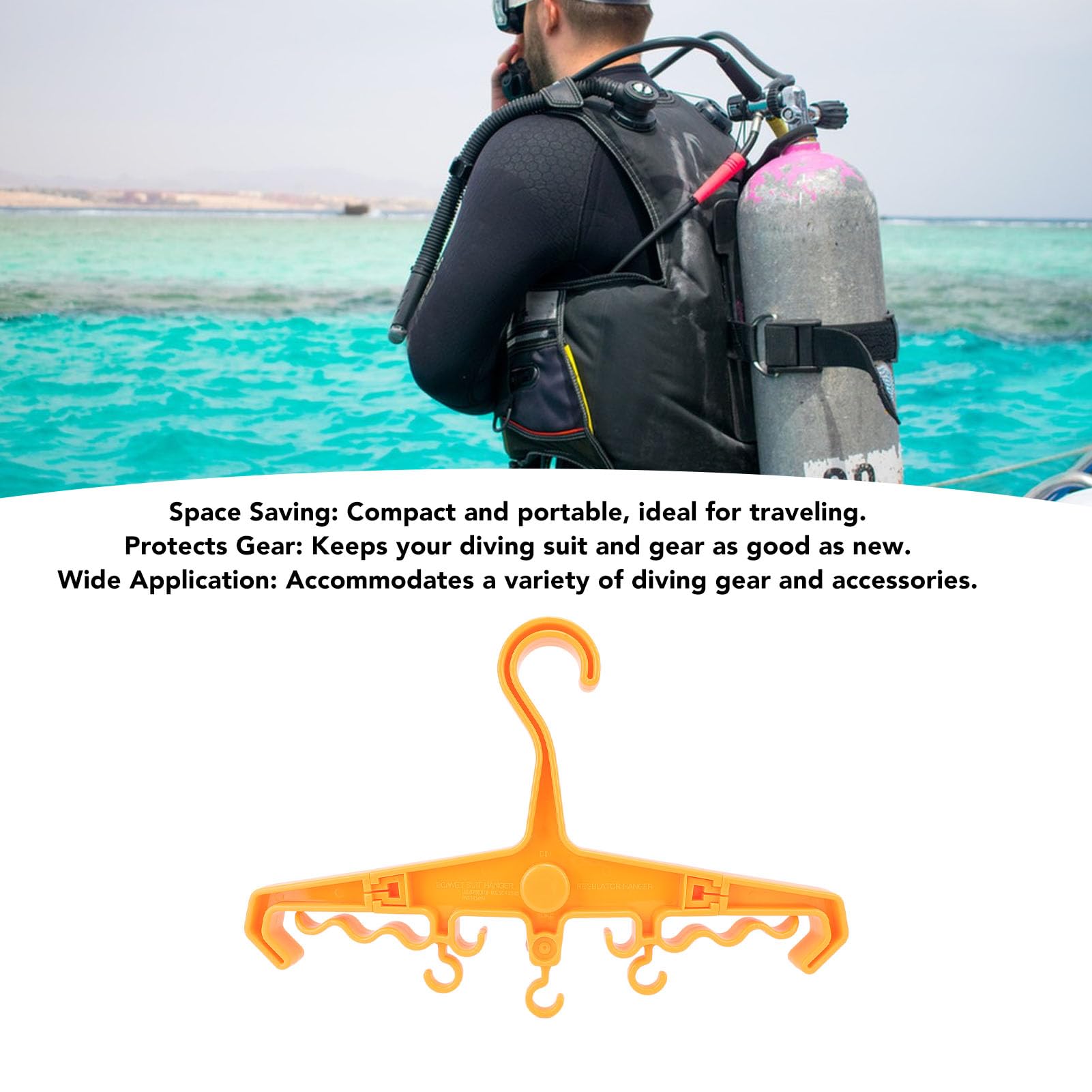 Hanger, Scuba Hanger, BC Regulator Hanger, Anti Slip, with Ergonomic Design, Multipurpose Heavy Duty Hanger, Portable Diving Gear for Travel Water Sports (Orange)