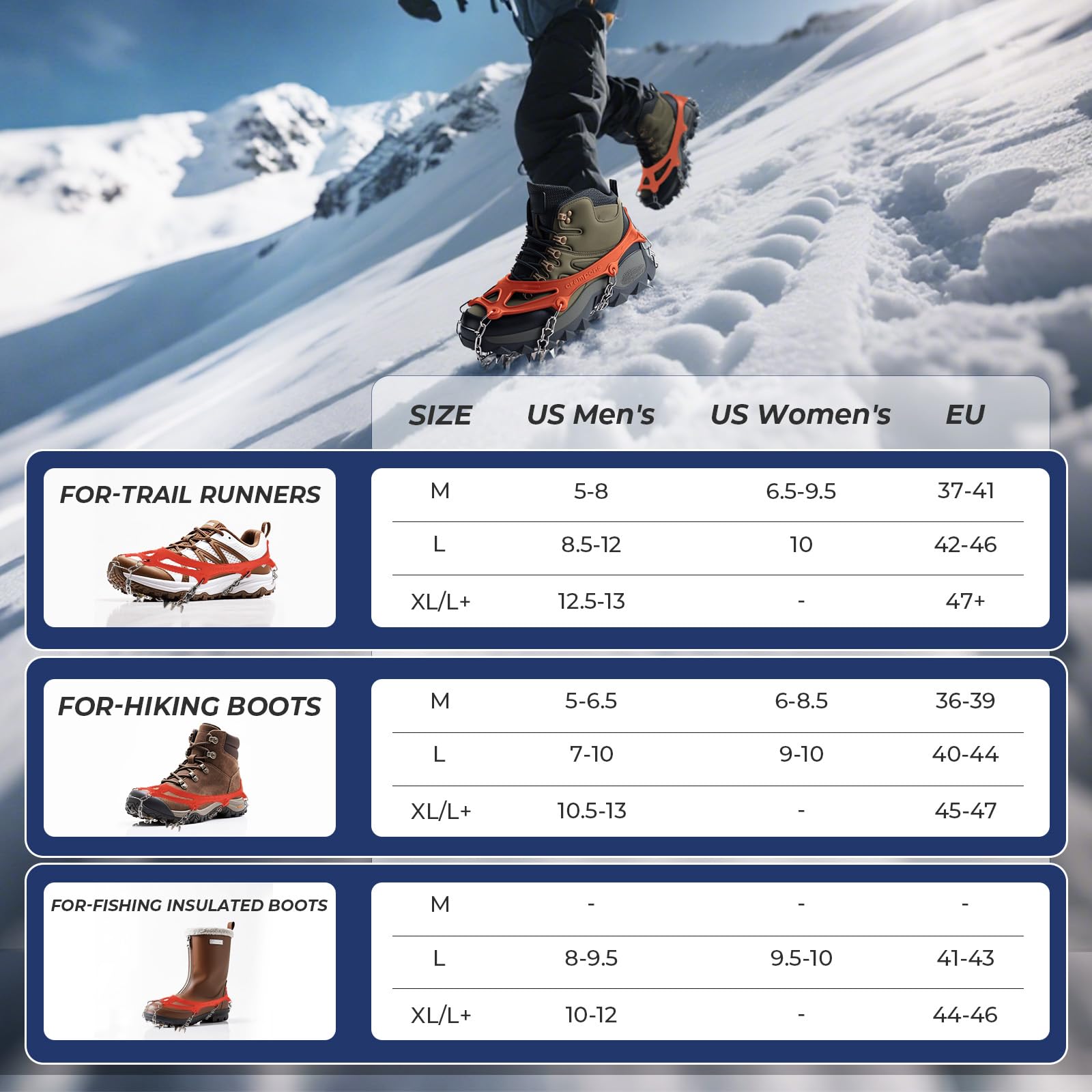Crampons à Glace 24 Pics, Antidérapants Adulte et Enfant Randonnée Hiver