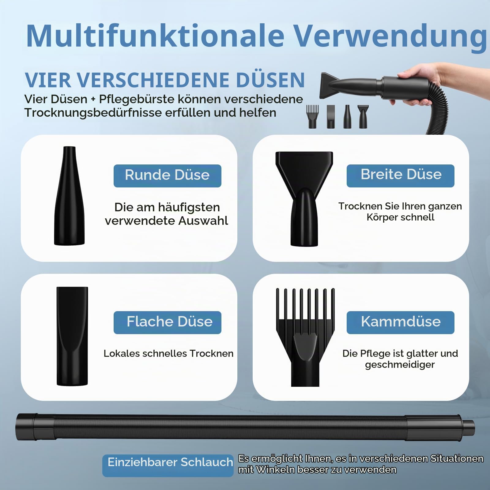 Hundefön Hundetrockner,2800W Hundehaartrockner, einstellbare Geschwindigkeit und Temperatur, geräuscharmer Hundetrockner Pet Grooming mit 4 Düsen für den privaten und professionellen Einsatz (Schwarz)