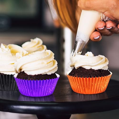 Vista 11 de SANNIX 450 forros de papel de aluminio de graduación para cupcakes, color negro, dorado, plateado, forros metálicos para magdalenas, tazas