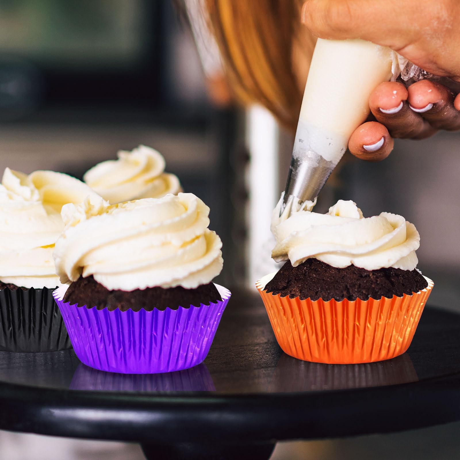 450 Stück Halloween Cupcake-Förmchen – Metallic-Folien In Schwarz, Lila, Orange Für Backen & Deko