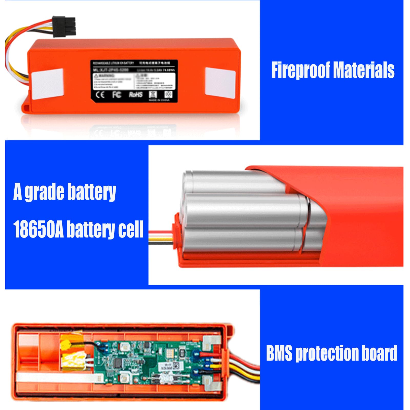 14,4 V 6500 mAh Li-ion wymienna bateria bateria robota 14,4 V bateria odkurzacza robota wodoodporna bateria zamiatarki