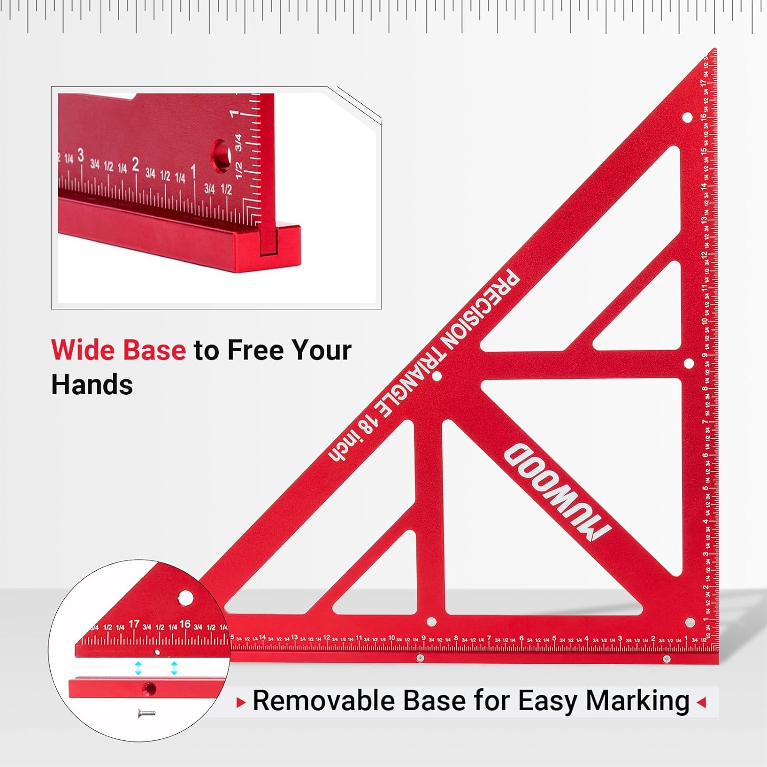 Precision Triangle Square 18 inch, Imperial Scale Framing Square for Precise 90 and 45-Degree Measurement, Aluminum Alloy Architect Ruler for Carpenter