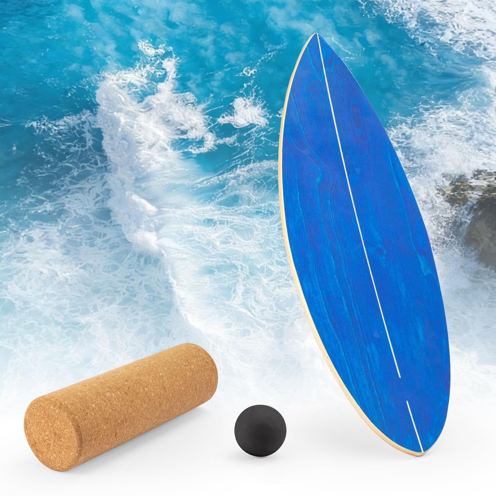 Surfin Balance Board aus Echtholz 150kg Tragkraft 2-in-1 Rolle & Kugel System für Erwachsene & Kinder