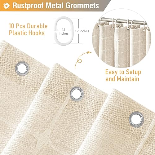 Miniatura 5 de BTTN Cortina de ducha de tela de 54 x 78 pulgadas, juego de cortina de ducha de lino resistente con borlas con 10 ganchos, cortinas de ducha