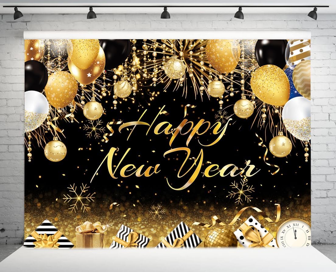 Amazon.com : DHXXSC 10X8FT 2025 Happy New Year Backdrop Black and Gold ...