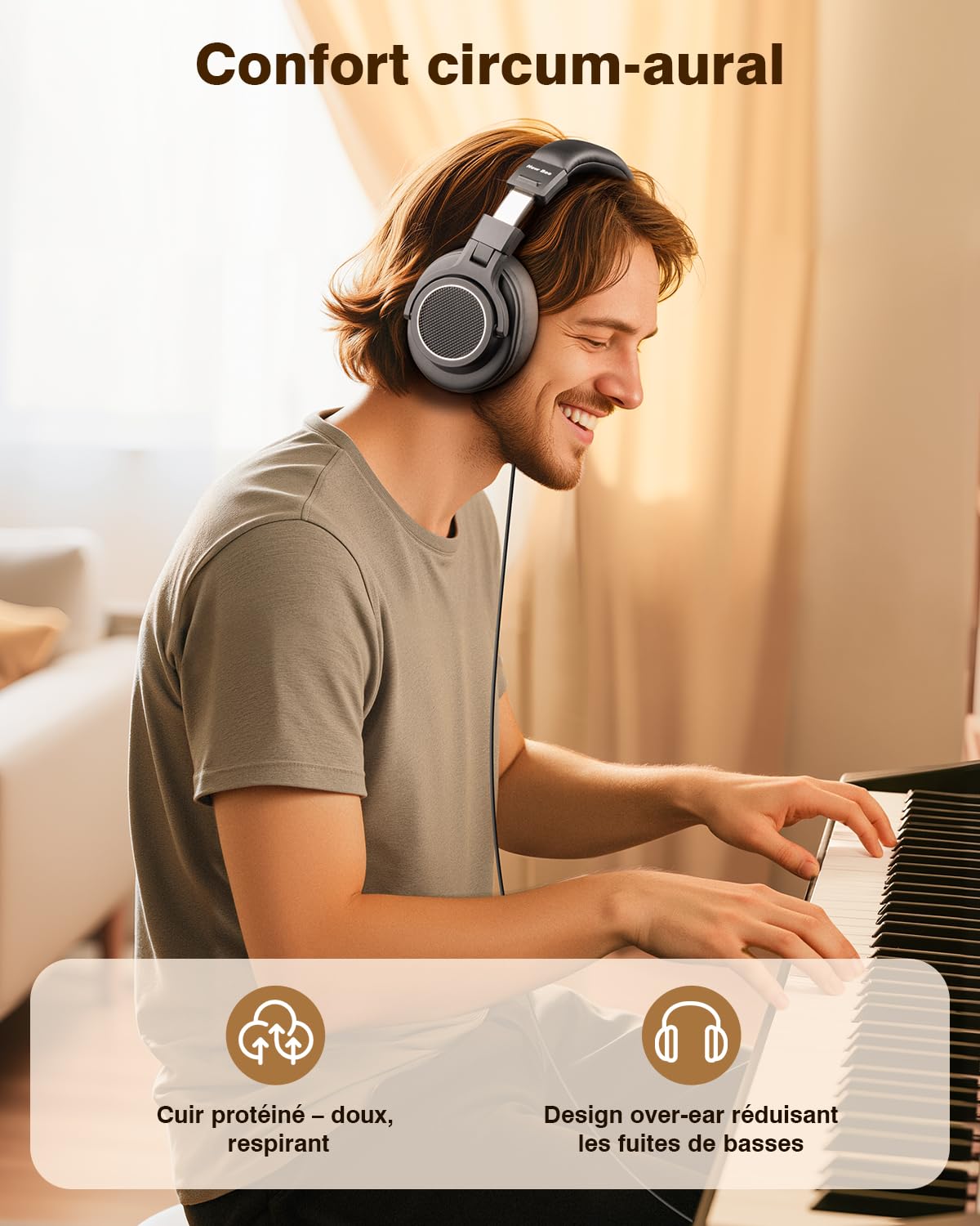New bee Casque de studio - Pilote de 50 mm - Avec câble - Jack 6,35 et 3,5 mm - Pour studio, DJ, podcast, moniteur