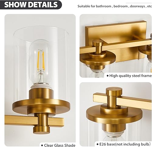 Miniatura 4 de B82-04-st - Lámpara dorada para baño, 4 luces cepilladas, luces sobre espejo con pantalla de vidrio transparente, para baño, sala de estar, cocina,