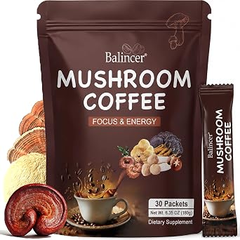 Instant Mushroom Coffee Packets with Adaptogens & Superfoods, 30 Packets