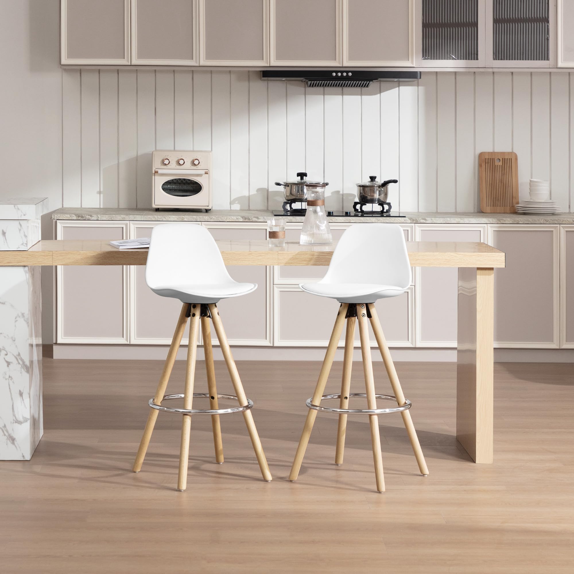 WOLTU Lot de 2 Tabourets de Bar en Similicuir, Tabouret de Cuisine avec Repose-Pied,Blanc BH45ws-2
