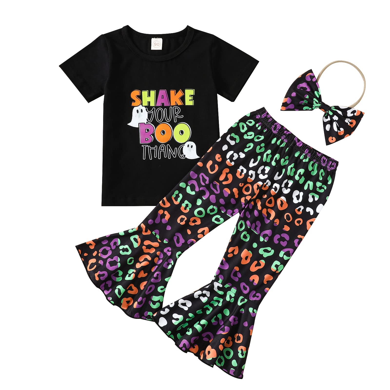 Afocuz Baby Girl Clothes,Halloween Outfit Girl,Baby Halloween Costume, Wide Leg Elastic High Waist Bell Bottom Pant Leopard Print,for 1-3 Years Old