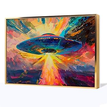 Amazon.co.jp: 絵画 UFOの到来インテリア 絵画 油絵イラスト