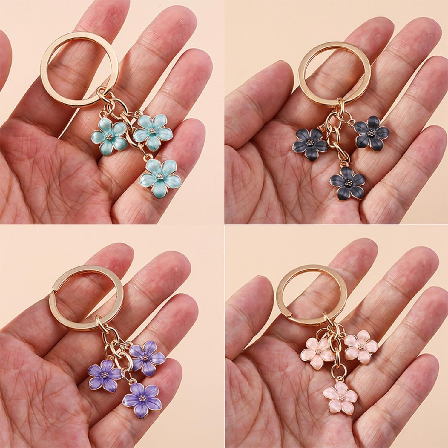 5 pcs Keychains for Women Girls ,Flowers Charms Enameled Keychain Tassel Keyring Gifts Purse Bag Accessories Bulk - Image 5