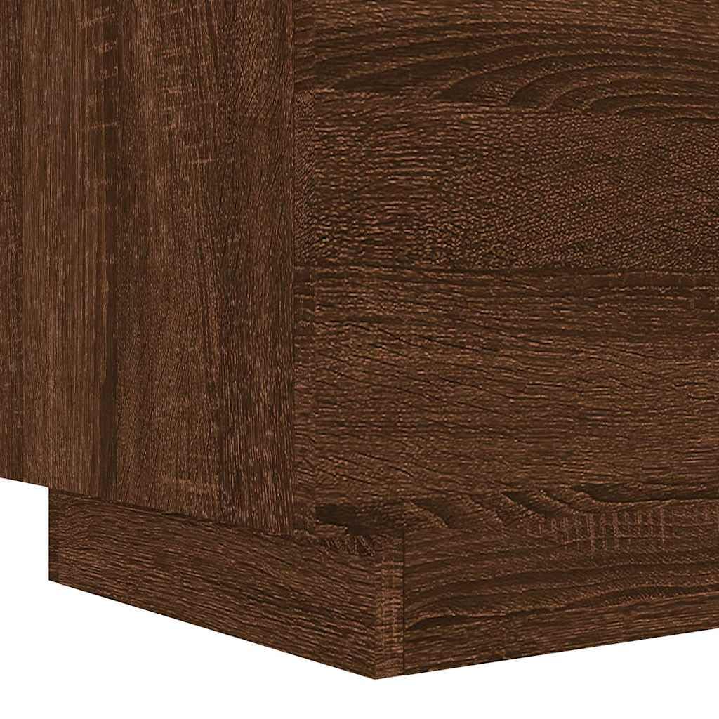 vidaXL Mesitas de Noche Luces LED 2 uds, Armarios Auxiliares, Mesas de Cama, Muebles para Dormitorio, Madera de Ingeniería Roble Marrón