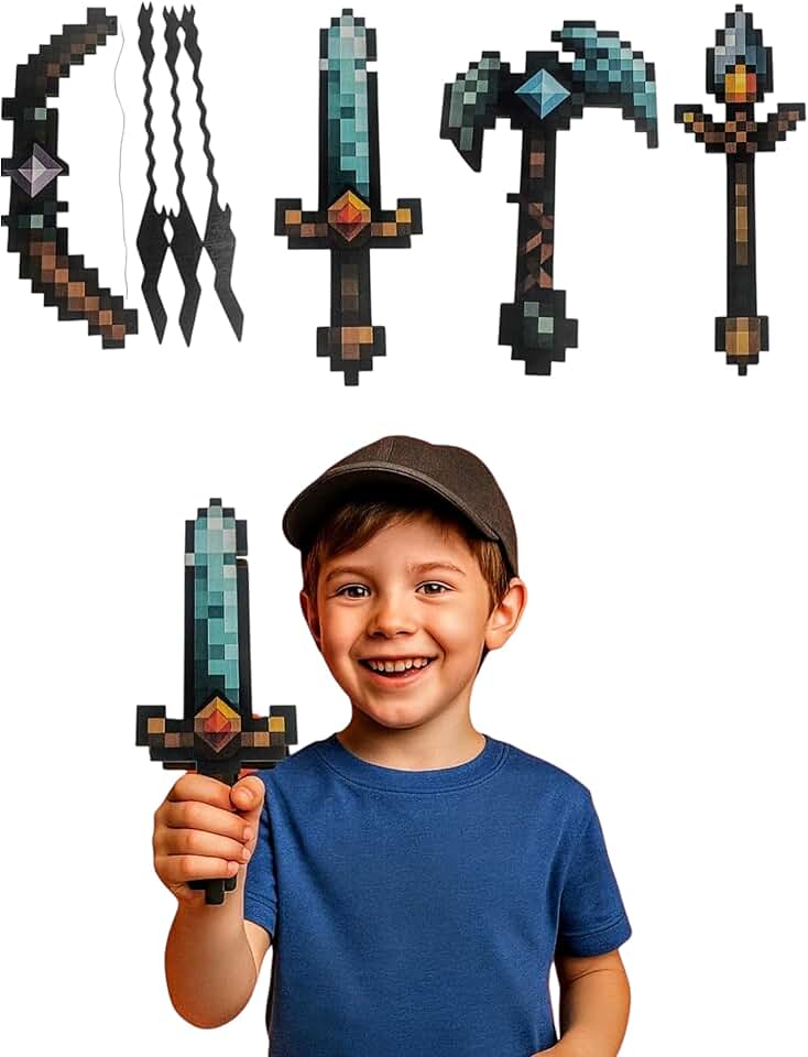 Kit 12 ferramentas mine pixel Espada de brinquedo picareta arco marchado 3 flechas 5 poções medieval