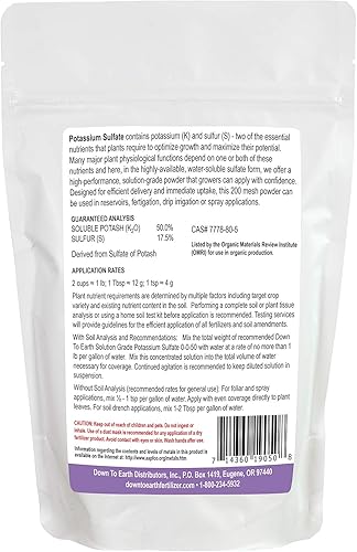 Miniatura 2 de Down To Earth All Natural Fertilizers Sulfato de potasio de grado orgánico - Malla de polvo SOP de grado profesional 200 para aplicaciones líquidas