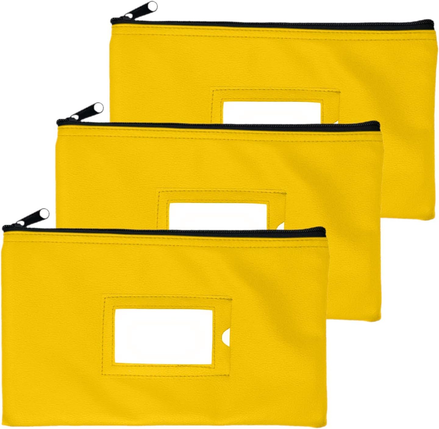 Money Bank Deposit Bag with Zipper | 11x6 inch | Yellow | Durable Leatherette Money Cash Coin Check Wallet Pouch for Men & Women with Framed ID Window and Blank Card | by GIDABRAND (3)
