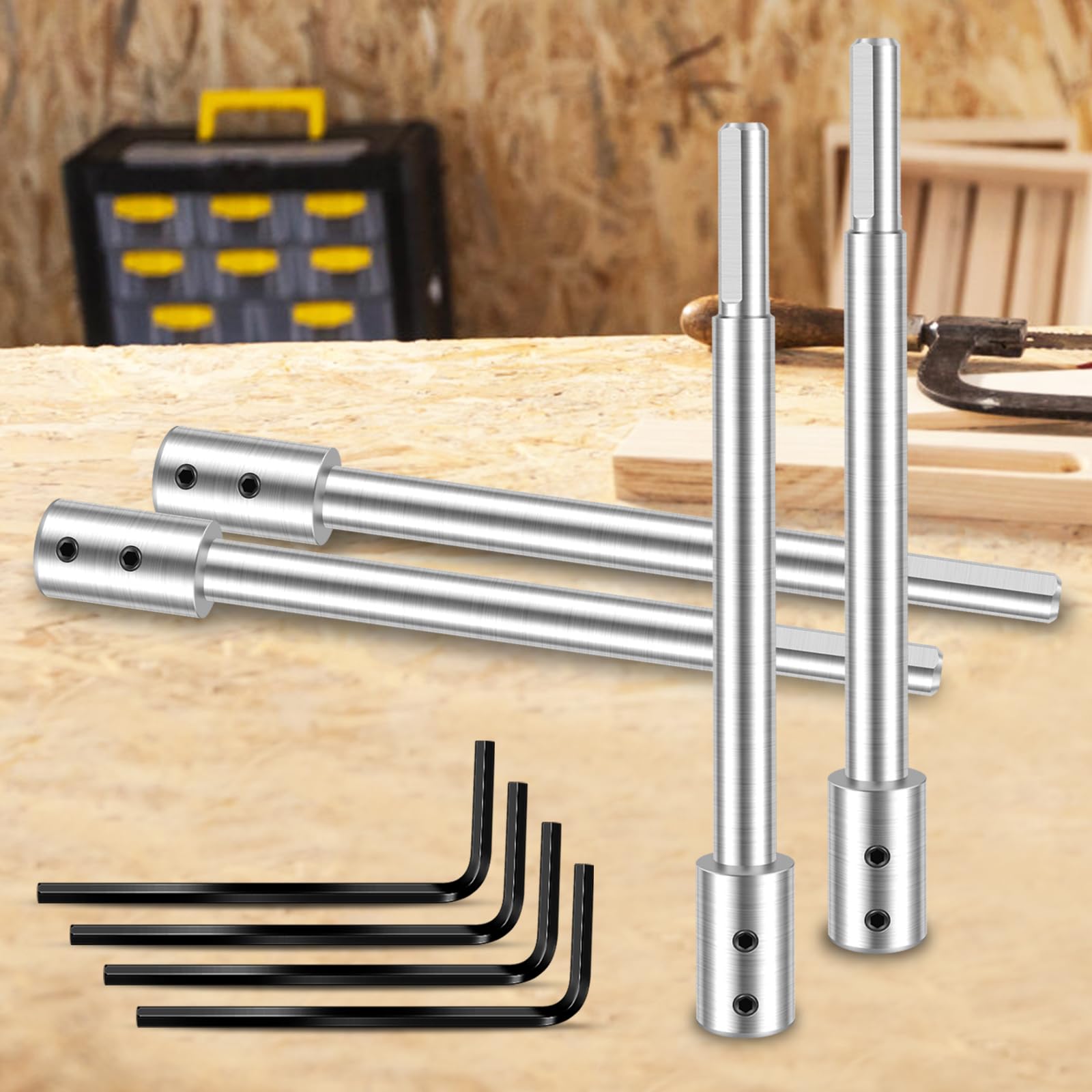GLMFAN 4Pcs 6-11/16Inch Extra Long Forstner Drill Bit Extension for Adding Over 5-3/8 inches of Drilling Depth to Your 3/8