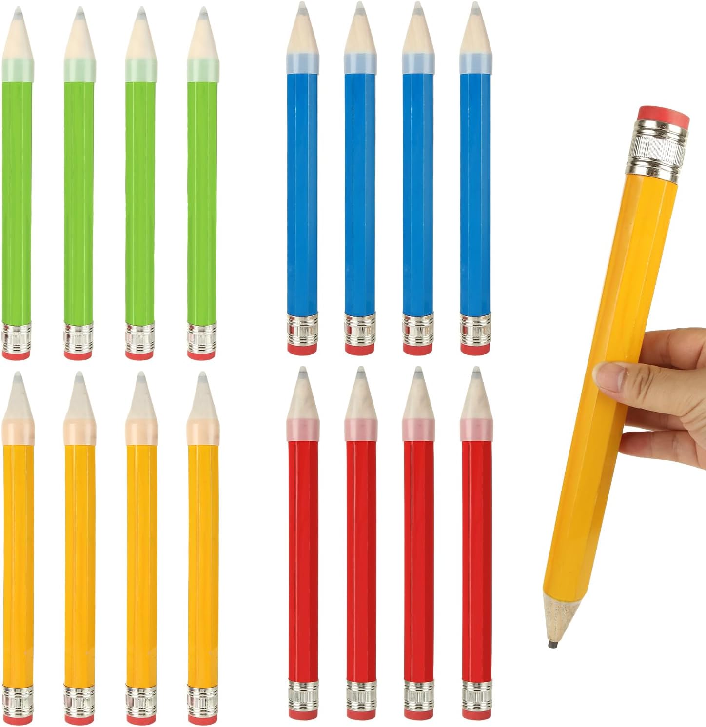 WOPPLXY 16 Pcs Wooden Jumbo Pencils, 13 Inch Funny Large Novelty Pencil, Wood Cool Giant Pencil, Big Novelty Pencils for Home School Office Halloween Christmas Party Prop Gift Decor, 4 Colors