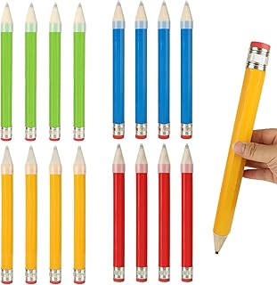 WOPPLXY 16 Pcs Wooden Jumbo Pencils, 13 Inch Funny Large Novelty Pencil, Wood Cool Giant Pencil, Big Novelty Pencils for Home School Office Halloween Christmas Party Prop Gift Decor, 4 Colors