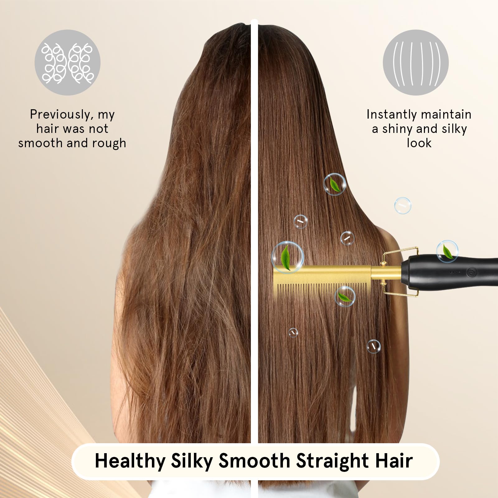 Electric Hot Comb Hair Straightener, Straightening Hot Comb for Wigs Afro Hair Beard, Portable Ceramic Beard Straightener Brush Anti-Scald Pressing Combs - Image 4