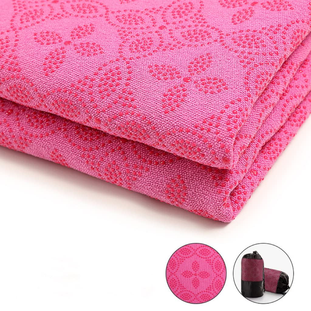 POKIVIR - Yoga Towel, Hot Yoga Mat Towel - Sweat Absorbing Non-Slip for Hot Yoga, Pilates and Workout, 24x72 inches with Upgraded Clover-Shaped Grip Dots (Deep Pink)