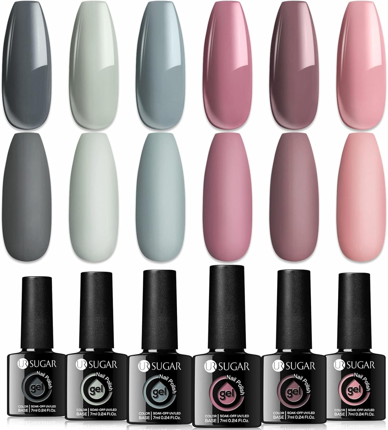 UR SUGAR UV Nagellack Set 6 Gelnägel Farben Nude Grau Farbgel für Rosa Gellack Nageldesign-Sets Braut Hochzeit Thema Valentinstag Gel für Maniküre Nageldesign