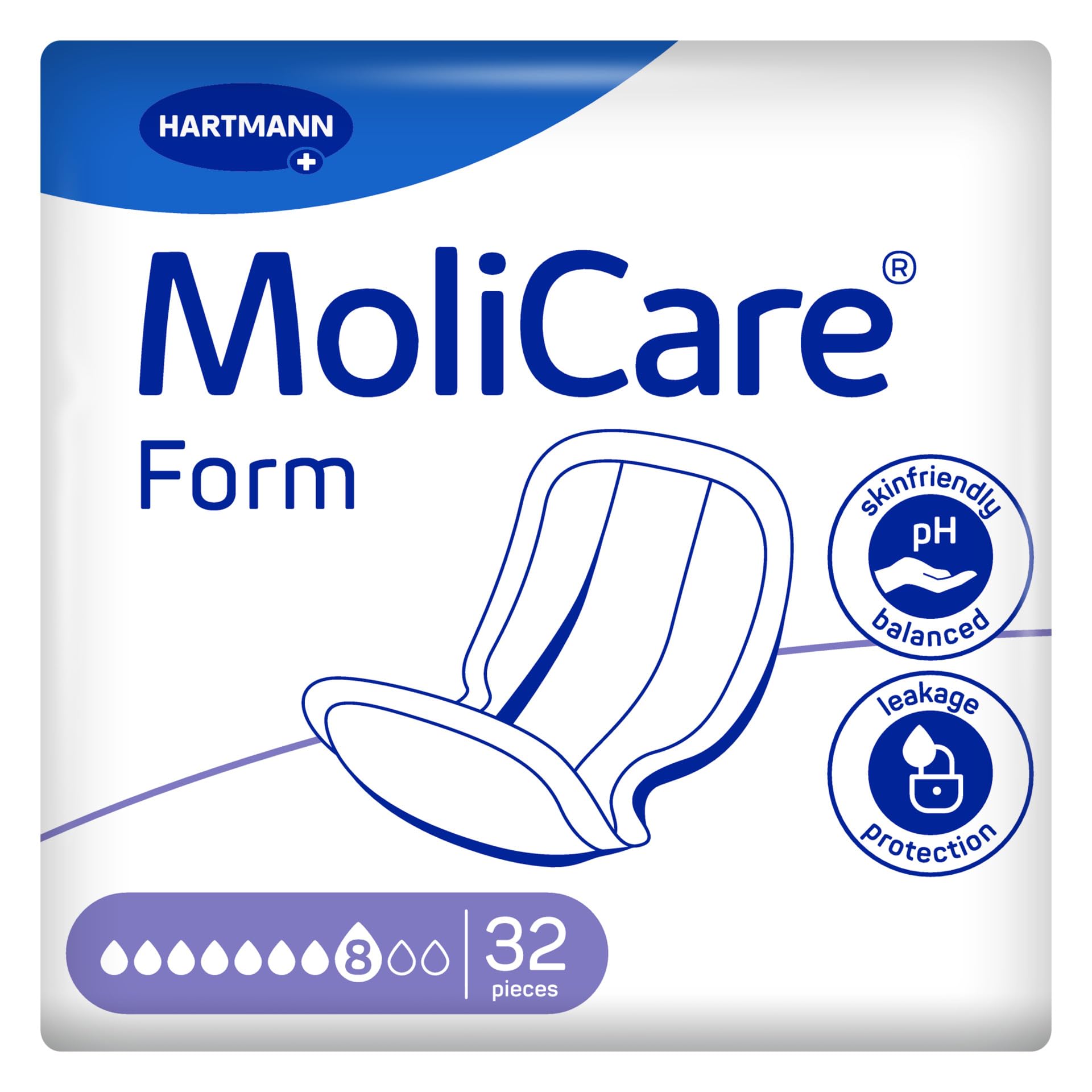 Molicare Form 8 Tropfen, für schwere Inkontinenz: hohe Sicherheit, extra Auslaufschutz und Diskretion für Frauen und Männer, zu verwenden mit MoliCare Premium Fixpants, 4x32 Stück