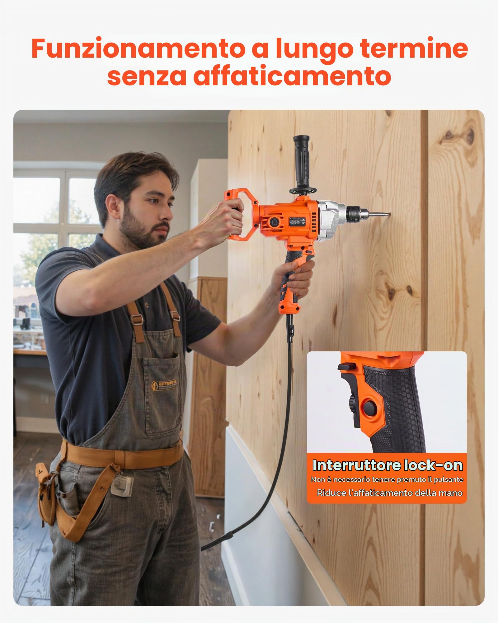 VEVOR Trapano Miscelatore Elettrico 12,7 mm 1100 W con Agitatore per Miscelazione 850 giri/min 3,2 A Trapano Miscelatore con Impugnatura a D per Foratura e Miscelazione per Cemento