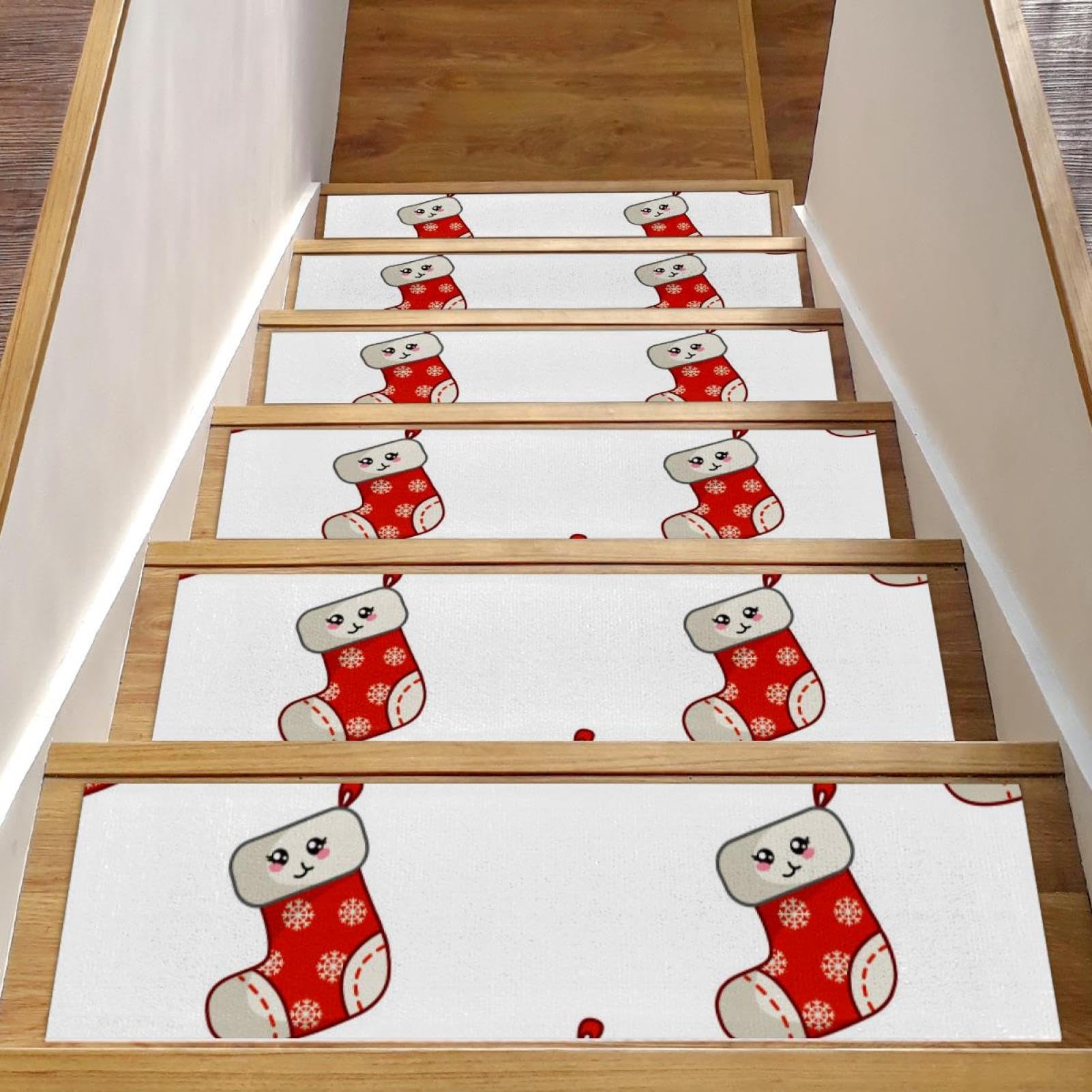 15 peldaños antideslizantes rojos lavables para escaleras de madera