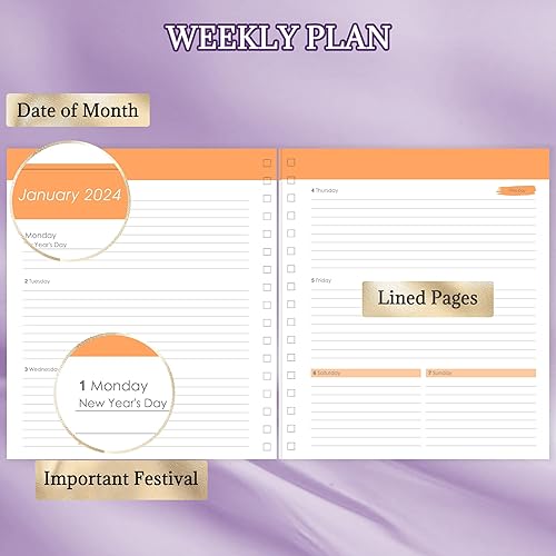 Miniatura 5 de Agenda mensual de tapa dura 2024, agenda diaria de diciembre de 2023 a diciembre de 2024, planificador de 13 meses, planificador de año académico,