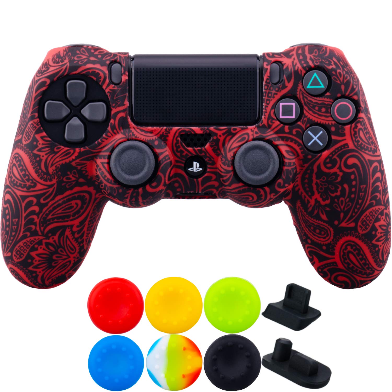 1 Piece of SiliconeTransfer Print Protective Cover Skin + 6 Thumb Grips & Dust Proof Plugs for PS4/Slim/Pro Controller Camouflage Grey — view 9