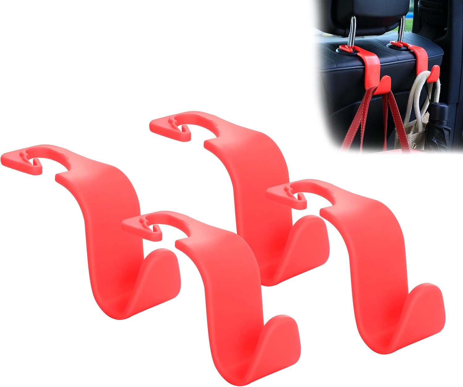 Amooca Car Seat Headrest Hook 4 Pack Hanger Storage Organizer Universal for Handbag Purse Coat Universal fit Vehicle Car Black with Buckle : Automotive