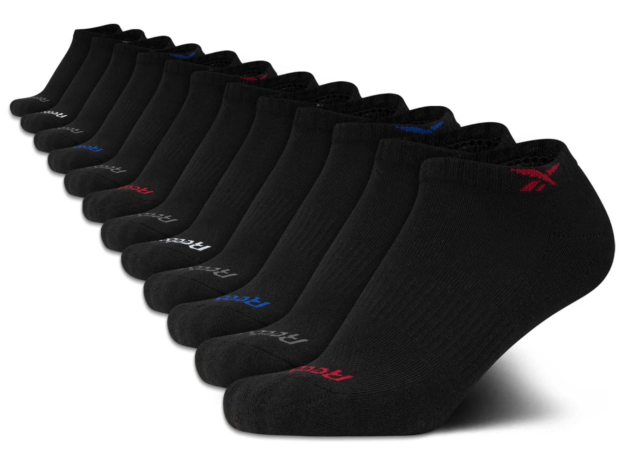 Reebok Boys' Low Cut Socks - 12 Pack Stretch Performance No Show Socks with Arch Support - Cushioned Athletic Socks for Boys