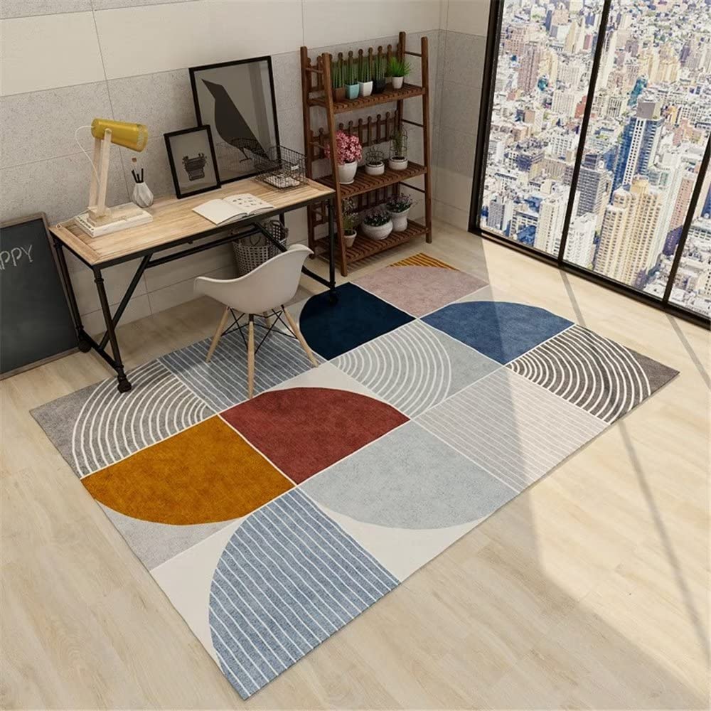 Tapis grande taille salon 160X230CM doux et confortable bleu geometrique