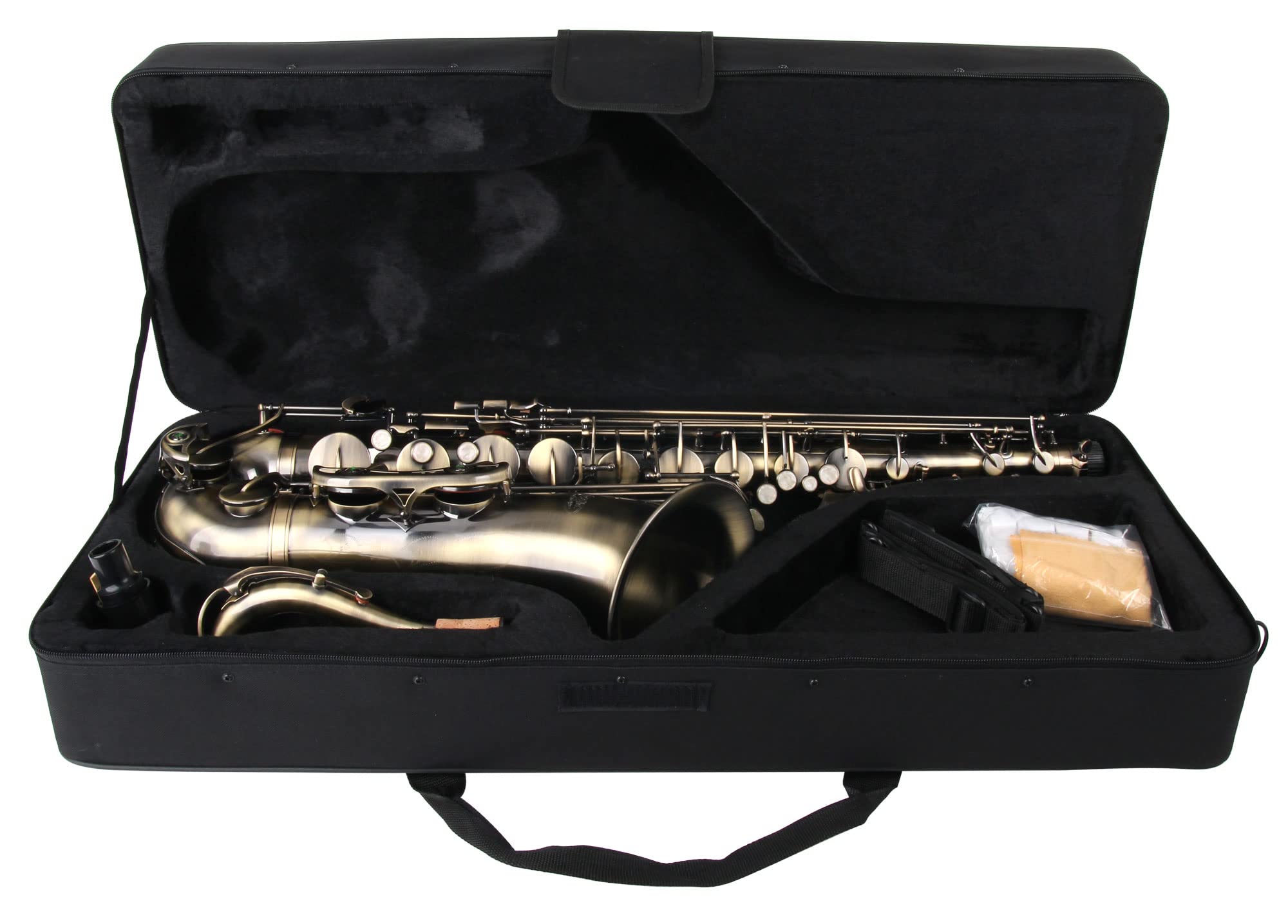 Classic Cantabile Winds TS-450 Antique Yellow Tenorsaxophon SET (Messing, Vintage Lackierung, Hoch-Fis-Klappen, Koffer, Ständer, Tuner, Metronom, Notenständer)