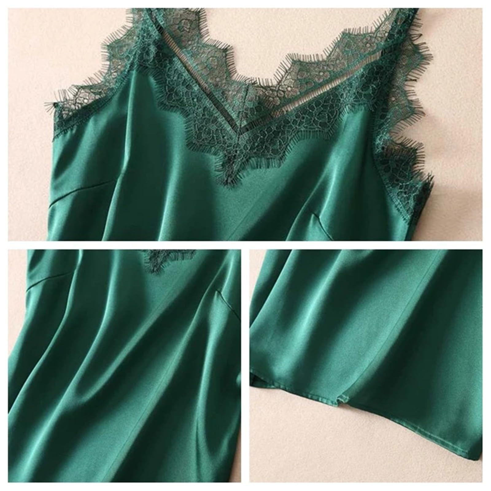 Canotta in Seta con Patchwork in Pizzo da Donna, Top in Raso Senza Maniche Scollo a V, Estate