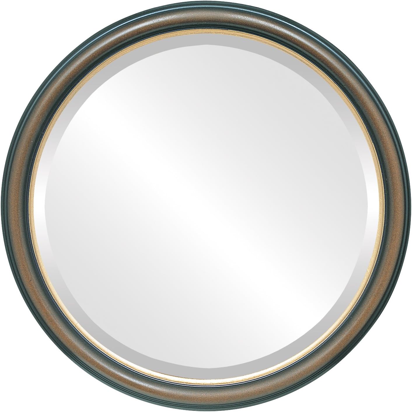 OVALCREST Round Beveled Wall Mirror for Home Decor - Hamilton Style - Walnut with Gold Lip - 26x26 Outside Dimensions