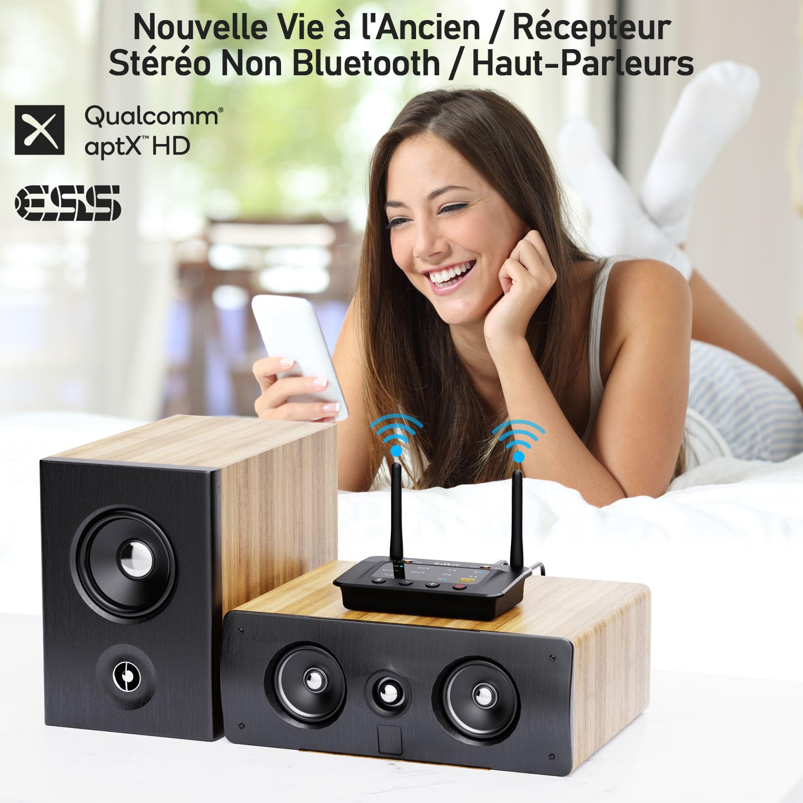 1Mii B03Pro Transmetteur Récepteur Bluetooth avec DAC Audiophile,aptX HD,Adaptateur Audio Bluetooth 5.3 Longue Portée pour Stéréo Domestique, TV, Dual Link, Entrées/Sorties RCA Optiques 3,5 mm